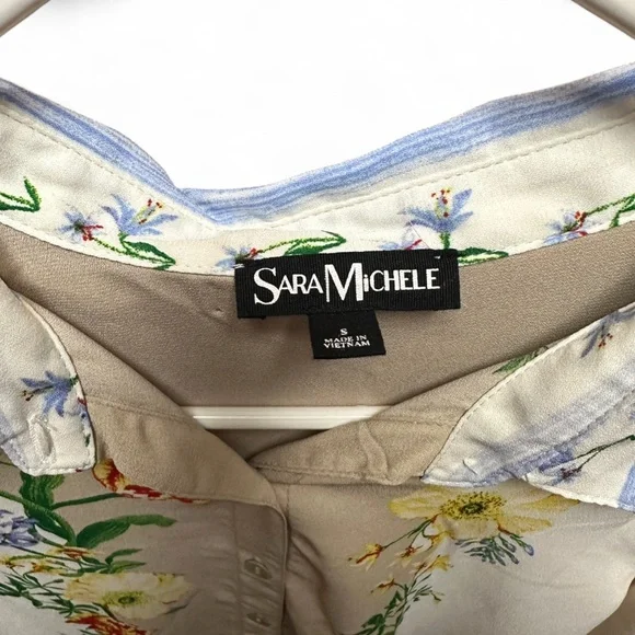 Sara Michelle Beige and White with Floral Print Blouse Fall top 90s Y2K top nwt - Picture 3 of 9